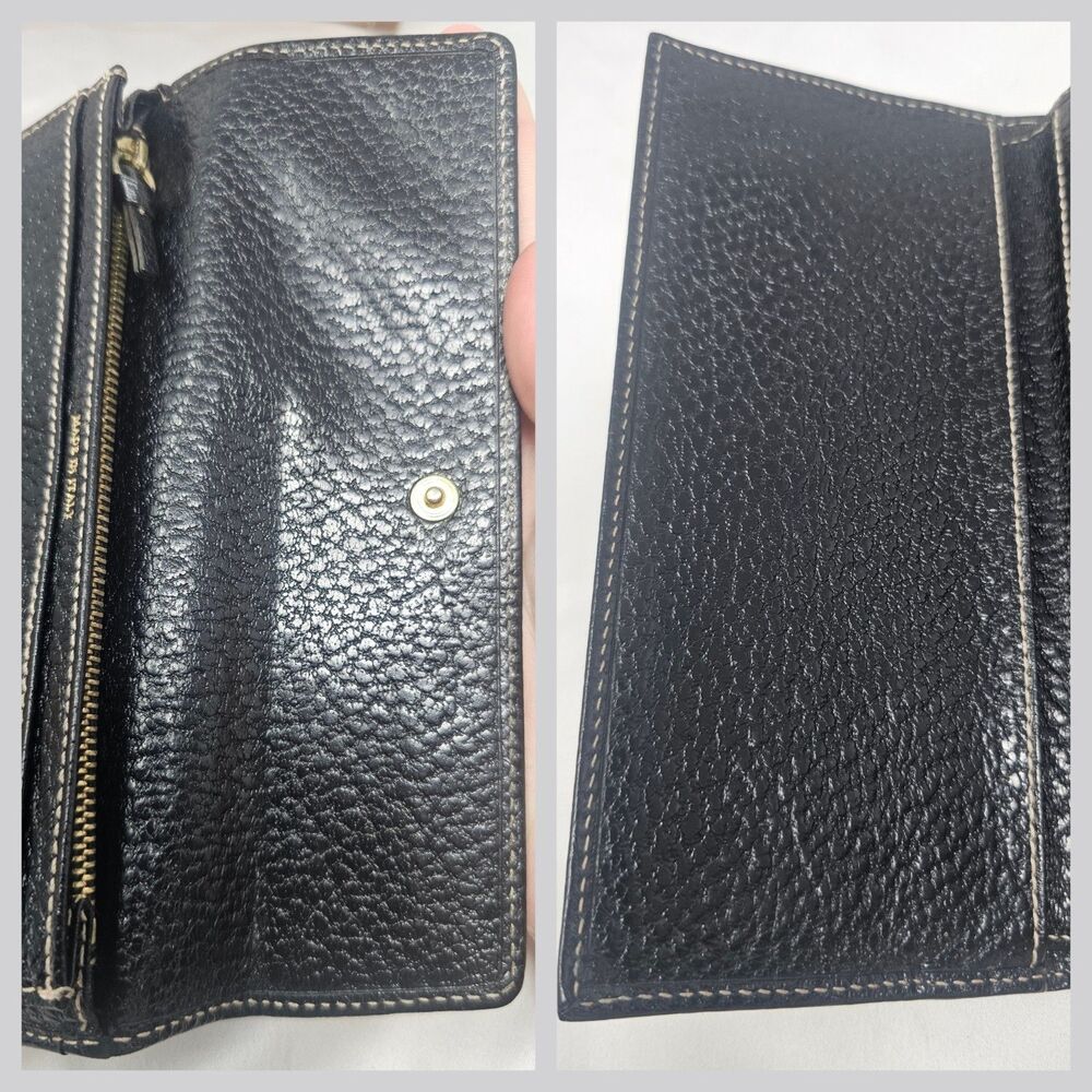 Kate Spade Wallet Womens Black Pebble Trifold Leather Wallet Made Italy 7.25"x4" - Picture 13 of 14